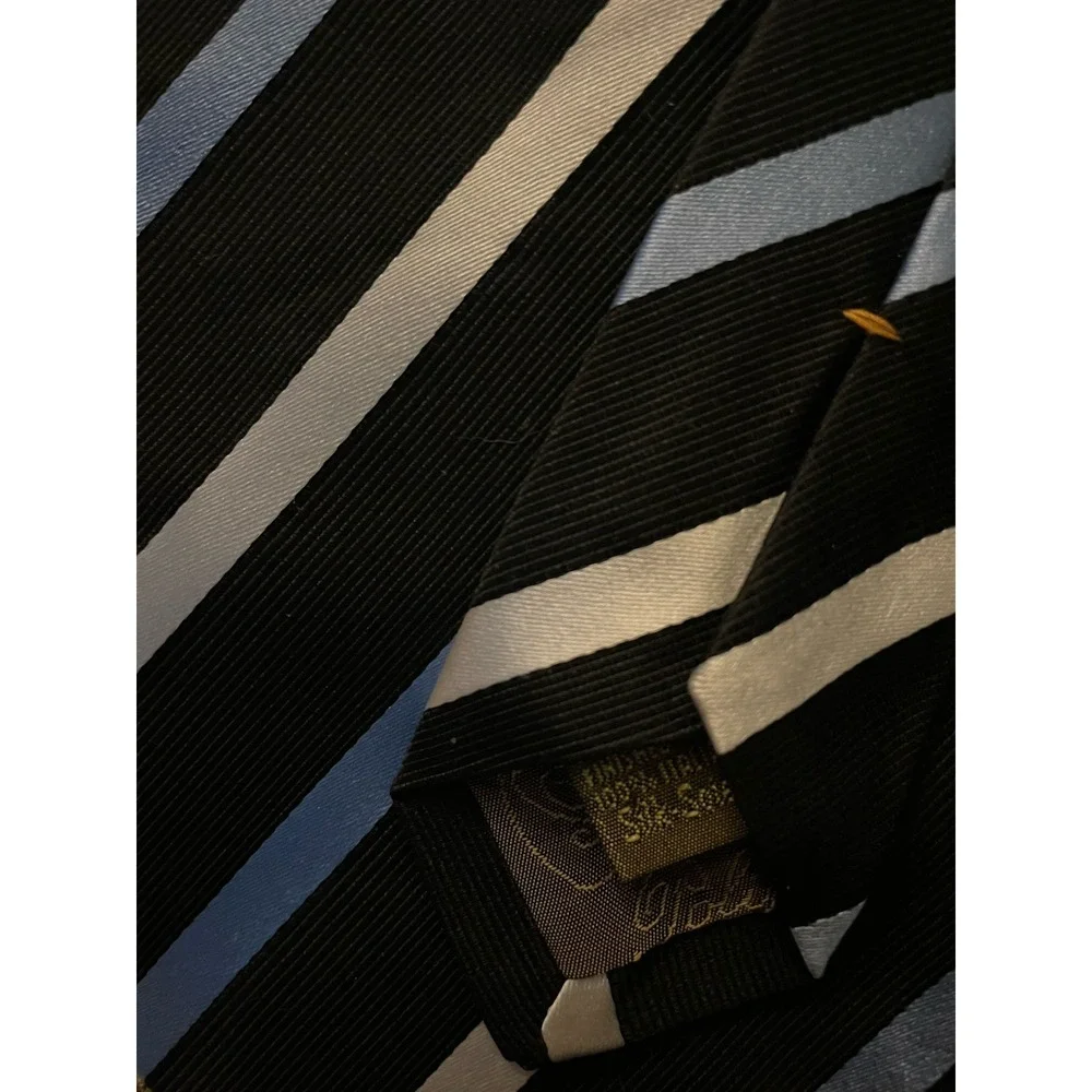 Polifroni Milano Neckwear Tie Blue White Striped Made In Italy 100% Silk JBHS